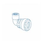 Blue line drawing of a pipe elbow fitting with a threaded male end and a ridged compression/crimped outer ring.