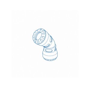 Blue line drawing of an angled handheld tool head with a knurled ring and grip, shown from the side.