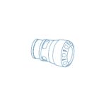 Blue line drawing of a cylindrical camera lens mount adapter lying on its side, showing the ring with a series of internal notches.