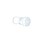 Blue line drawing of a camera lens barrel seen from the side.