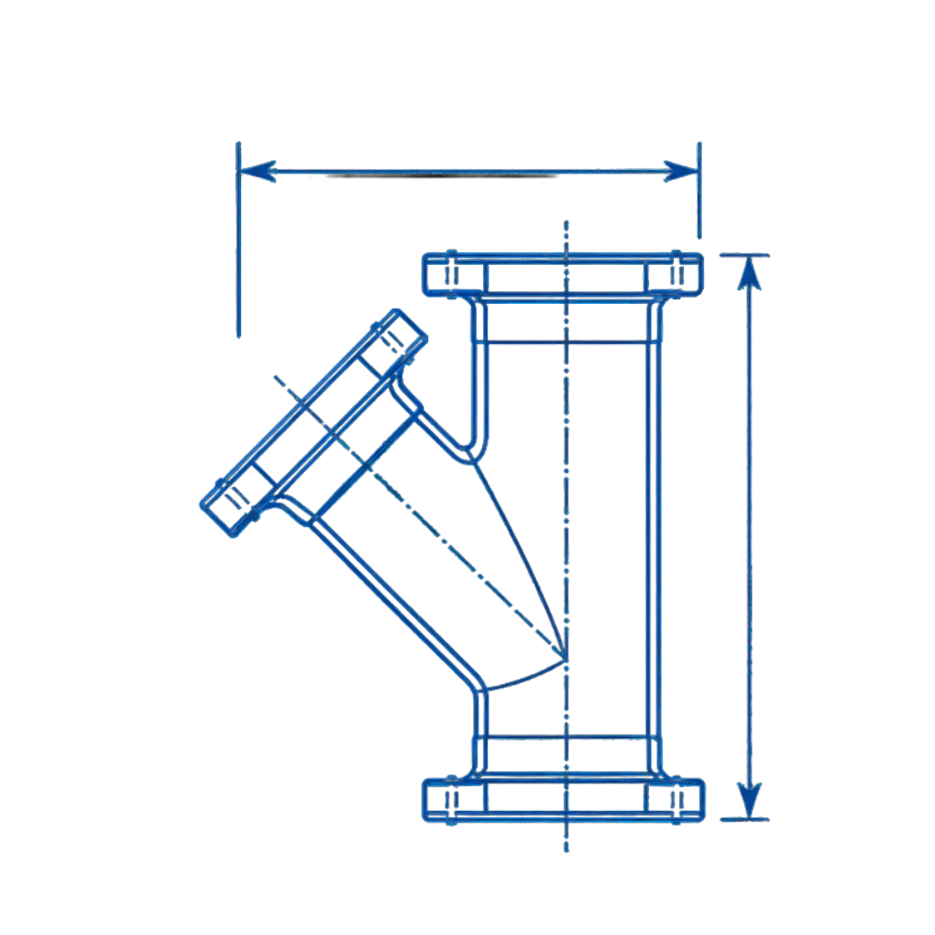 Engineering blueprint of a vertical tubular column with a tilted hinged arm and base plates, including dimension lines