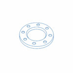Isometric drawing of a circular flange with eight evenly spaced bolt holes around a central bore.