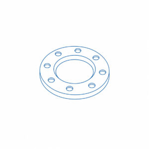 Isometric drawing of a circular flange with eight evenly spaced bolt holes around a central bore.
