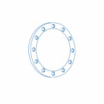 Blue technical drawing of a circular flange with two concentric rings and twelve evenly spaced bolt holes on the outer edge, viewed face-on in a line-art style.