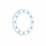 Blue line drawing of a circular flange with evenly spaced bolt holes around the outer ring, on a white background.