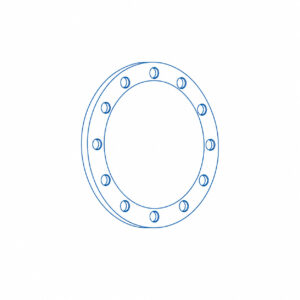 Blue line drawing of a circular flange with evenly spaced bolt holes around the outer ring, on a white background.